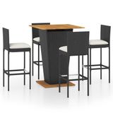 vidaXL 5-delige Tuinbarset met Kussens, Poly Rattan, Zwart