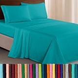 Elegant Comfort Luxe 1500 draadtelling Egyptische kwaliteit drie lijnen geborduurd zachtste premium hotelkwaliteit 4-delige lakenset, rimpel en vervagingsbestendig, California King, Turquoise