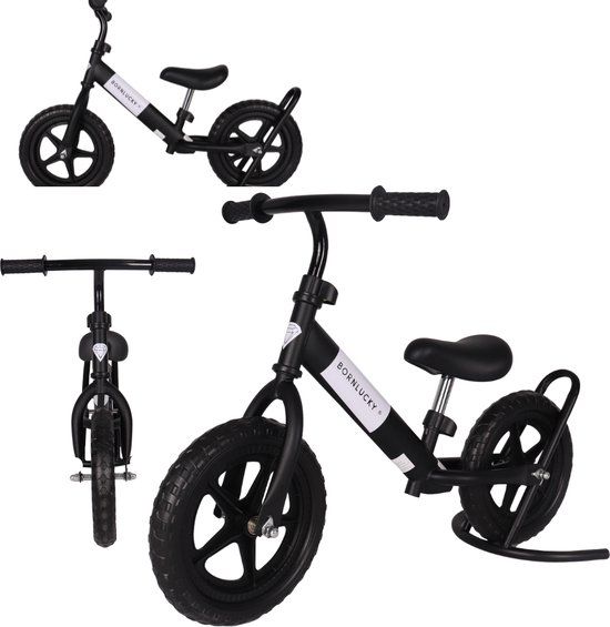 Born Lucky Loopfiets Balance Bike - Zwart - 25 kg Max. - Verstelbaar zadel & stuur