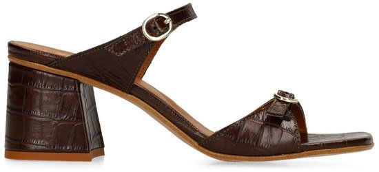 Sacha - Dames - Bruine croco leren sandalen met hak - Maat 41