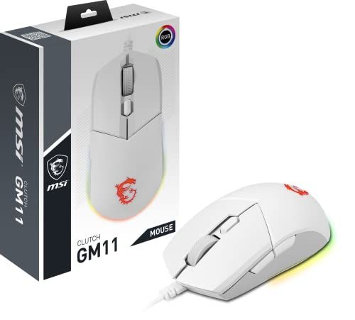 MSI Computers MSI CLUTCH GM11 WIT Gaming Mouse - 2-Zone RGB, tot 5000 DPI, 6 programmeerbare knoppen, symmetrisch ontwerp, OMRON schakelaars, MSI Center