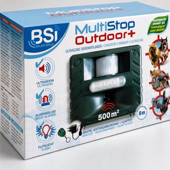 BSI Multistop Outdoor Plus - Dierenverjager - Ultrasoon + Flitslicht + Alarm - 500 m² Bereik