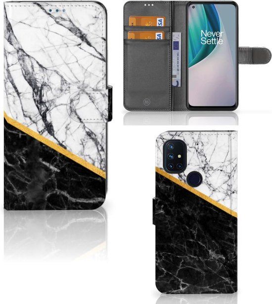 B2Ctelecom Mobiel Case OnePlus Nord N10 5G - Book Case - Marble White Black