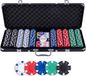 Engelhart Pokerset 500 Chips (11,5 gram) in Zwarte Koffer – Met 2 Sets Speelkaarten, 5 Dobbelstenen en Dealer Buttons