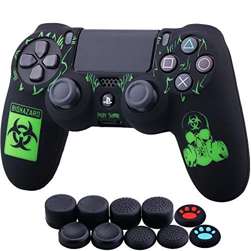 YoRHa Beschermhoes voor PS4 Dualshock met lasergravure, siliconen, 4 controller Slim/Pro, 1 x met Thumb Grips x 10