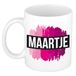 Bellatio Decorations Maartje naam cadeau koffie mok - beker - met roze verfstrepen - Cadeau collega - moederdag - verjaardag - juf - coach - 300 ml - wit