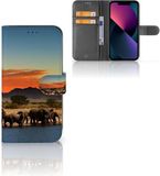 B2Ctelecom Book Case voor Apple iPhone 13 Telefoonhoesje met Pasjes Olifanten