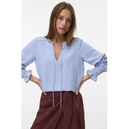 VERO MODA VMMILLIE LS TOP WVN GA Dames Blouse Brunnera Blue Gestreept Viscose/Polyamide L