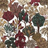 ARCHITECTS PAPER DOODLE DESIGN BOMEN BEHANG | Retro - groen rood wit beige - "Architects Paper" A.S. Création Floral Impression