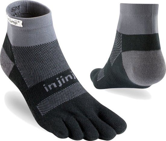 Injinji Midweight Mini-Crew Coolmax Hardloopsokken - Zwart/Grijs - Maat 37-40