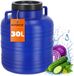 KADAX Plastic vat, brede hals, vat van HDPE-kunststof met deksel, dekselvat, multifunctioneel kunststof vat, universeel vat, watervat (30 l, 1 stuk)