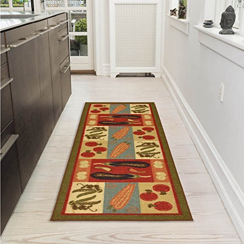 Ottomanson Sara's Kitchen Paisley Design Mat Runner Rug with non-slip (niet slip) Rubber Backing modern 20"X59" Olijfgroene groente