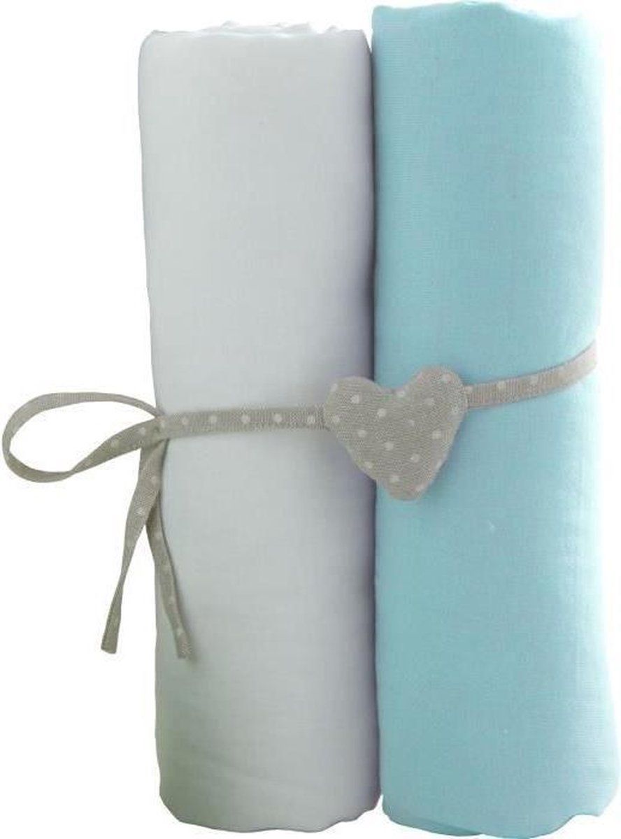 BABYCALIN set van 2 badhanddoeken wit/turquoise