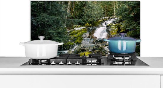KitchenYeah Spatscherm keuken 90x45 cm - Waterval - Bomen - Herfst - Aluminium