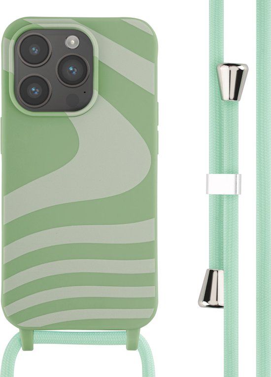 iMoshion Hoesje iPhone 14 Pro - Siliconen Design Hoesje met Koord - Groen / Retro Green