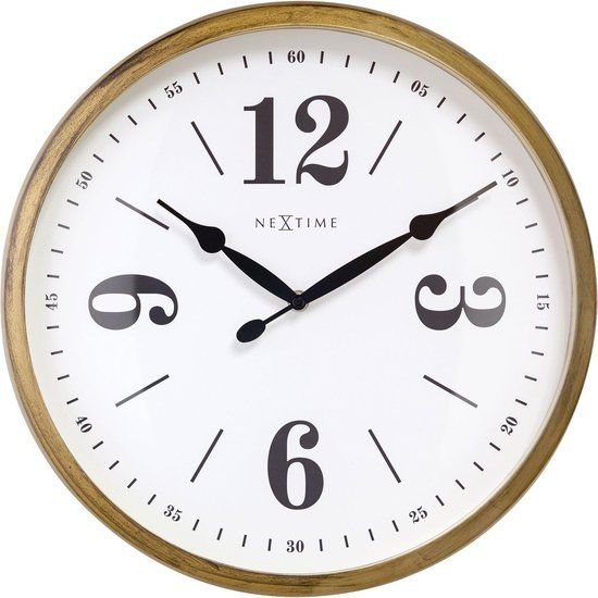 NeXtime Classic – Landelijke Wandklok – 39 cm – Metaal – Wit/Goud – Stil