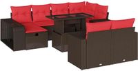 vidaXL 11-delige tuinbankset met kussens, bruin, polyrotan