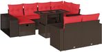 vidaXL 11-delige tuinbankset met kussens, bruin, polyrotan