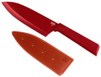 KUHN RIKON COLORI+ Santokumes groot, recht lemmet met lemmetbescherming, anti-aanbaklaag, roestvrij staal, 27,5 cm, rood