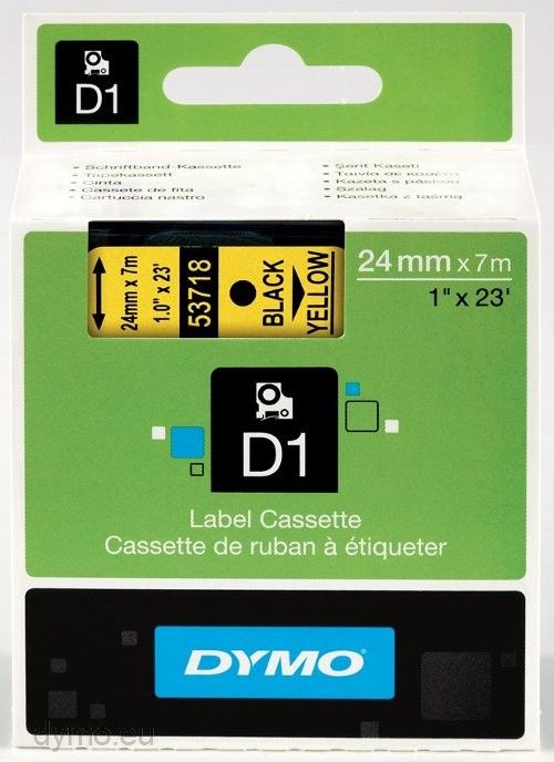 DYMO D1® - Standard Labels - Black on Yellow - 24mm x 7m