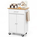 VEVOR Keukeneilandtrolley met 1 Lade en 2 Deuren, Wit, Verrijdbaar Keukeneiland, Keukentrolley met Kast, Handdoekrek, Tafelblad (600 X 380 X 15 mm) en Haken voor Eetkamer, Keuken, Mobiele Serveerwagen