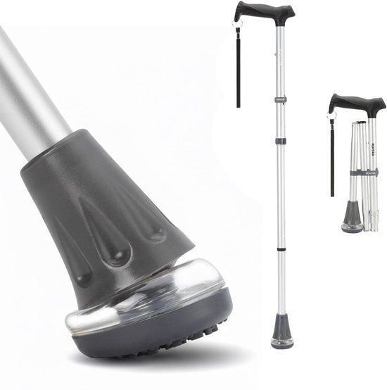 Rovera Mobility Rovera Air Wandelstok – Verstelbaar en opvouwbaar – Antislip & Ergonomisch Handgreep voor Maximale Grip - Extra Schokabsorberend door Air- technologie - Geschikt voor Elk Terrein – UltraGrip Air Zilver