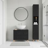 Maison Exclusive - Ensemble de meubles de salle de bain, composé de 2 pièces, modèle ALKMAAR, noir, fabriqué en panneau de fibres de bois