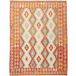 Tapis Kilim 152 X 198 Cm, Motif Géométrique, Orange, Crème Et Vert, En Laine Naturelle, Tissé À Plat Artisanal