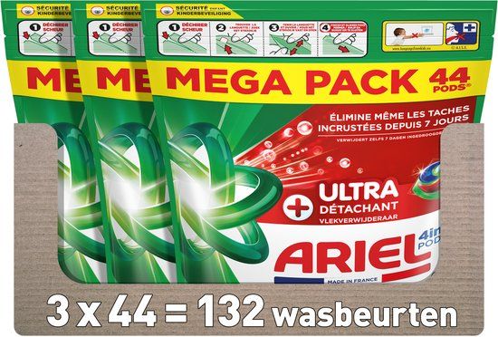 Ariel 4in1 Wasmiddel Pods + Ultra Vlekverwijderaar - 132 Wasbeurten