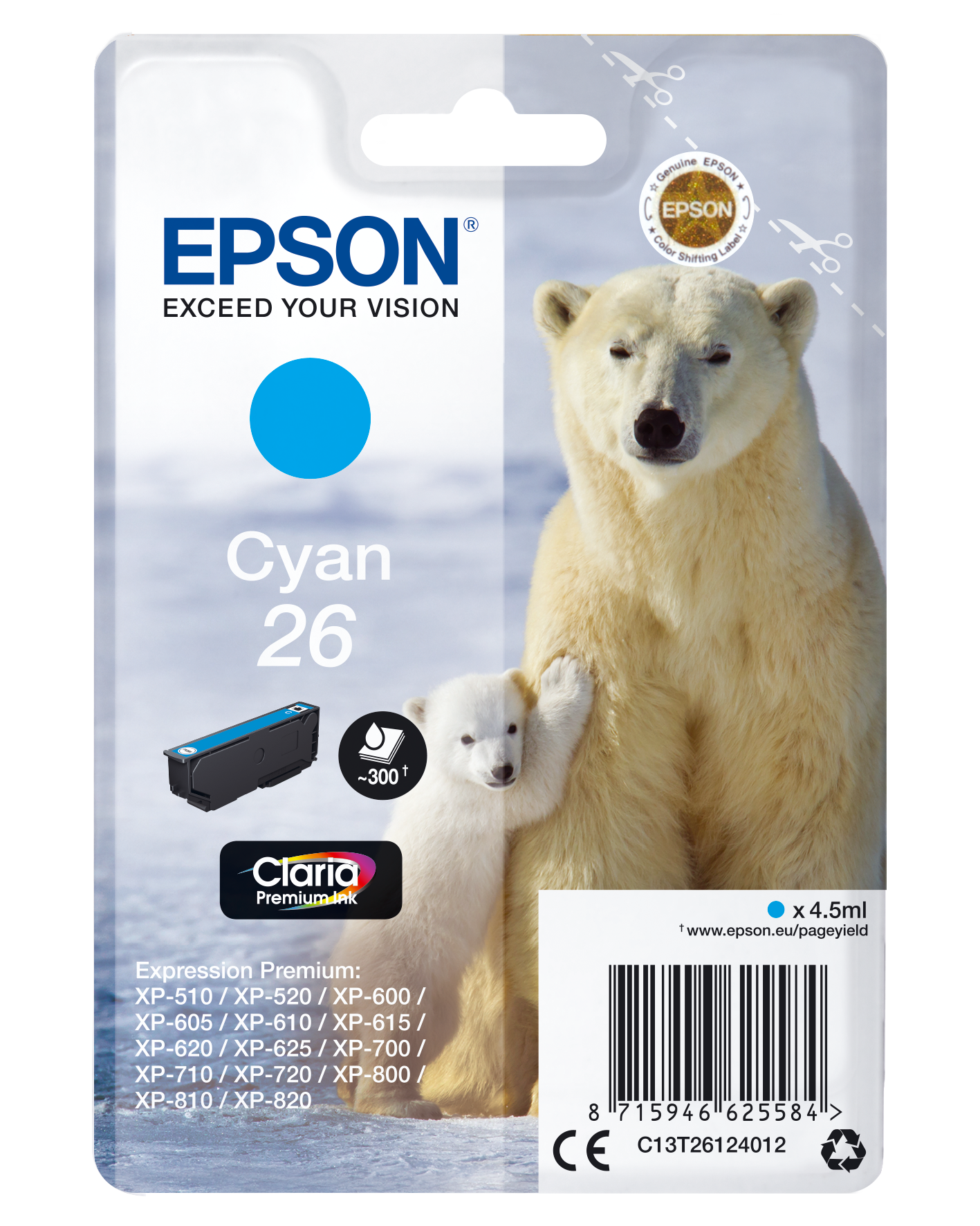 Epson 26 Cyaan inktcartridge - 4,5 ml - C13T26124022