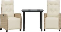 vidaXL 3-delige Tuinset met Kussens, Beige, Polyrotan