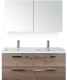 BES LED Seville Badmeubelset 120 cm - 2 Laden Tabacco - Wastafel Djazz Dubbel met Spiegelkast