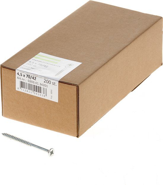 Hoenderdaal Fasteners Hoenderdaal Spaanplaatschroef verzinkt platverzonken kop PZ2 deeldraad 4.5X70/42 (per 200 stuks)