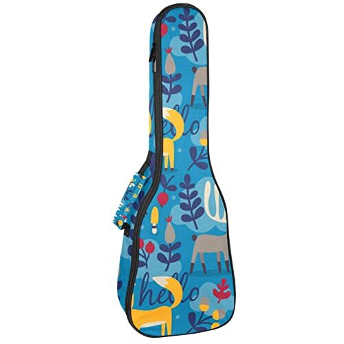 Mersov Concert Ukelele Rugzak, Heavy Duty Ukulele Case Tas met Opslag, Sopraan Concert Tenor Ukelele 10 MM Gewatteerde Tas Vossen Hert Blauw