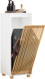 SoBuy Staande Badkamerkast, Badkamermeubel met 1 Kantelbare Wasmand et Bamboe Deur, 32x33x85 cm, BZR126-W
