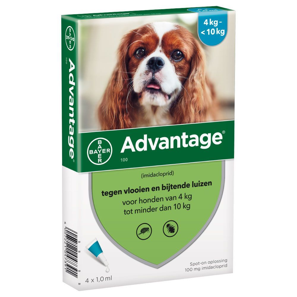 Advantage Hond 100 - Vlooienmiddel (4 tot 10kg) - 4 tubes