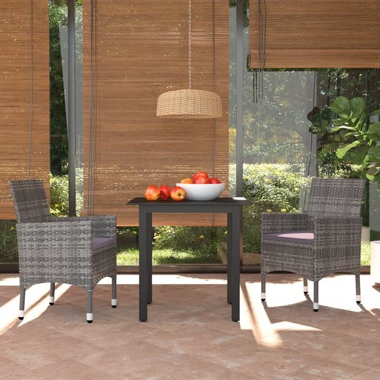 The Living Store Tuinmeubelset - Tafel 80x80x74 cm - Stoel 53x58x84 cm - PE-rattan - Grijs - Donkergrijs kussen