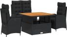 vidaXL Ensemble de jardin 4 pièces en poly rotin noir avec coussins