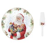 Platte Santa is Coming Platte taartdoos Ø 32 cm met schil van porselein