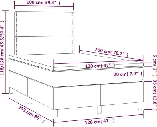 vidaXL Boxspring Bed - 120x200 cm - Zwart - Stof