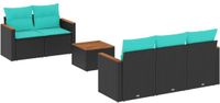 vidaXL 6-delige tuinbankset met kussens van zwart polyrotan