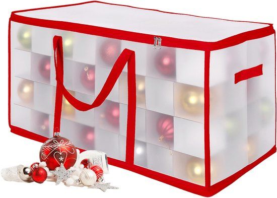 Merkloos Relaxdays Kerstballen opbergbox - voor 128 ballen - kunststof - transparant-rood