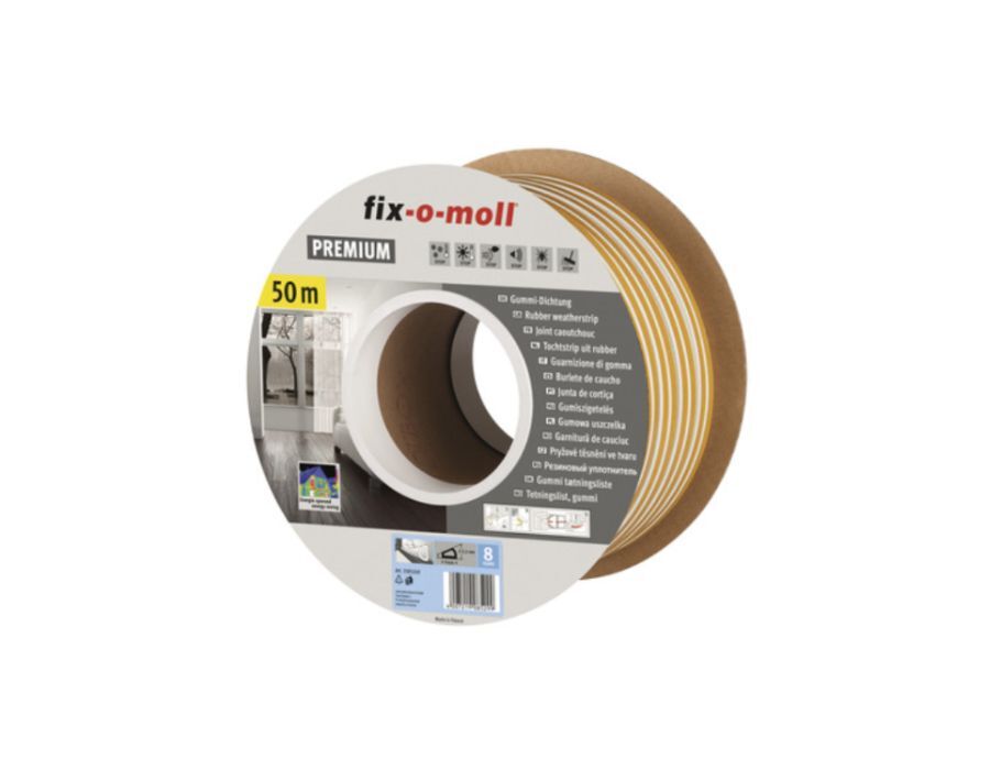 Fix-o-moll Tochtband - D profiel - 50m x 9mm - 3-5.5mm - wit