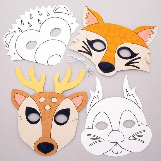 Baker Ross Inkleurbare Bosdieren Maskers (Set van 8) - Kids Knutselspullen