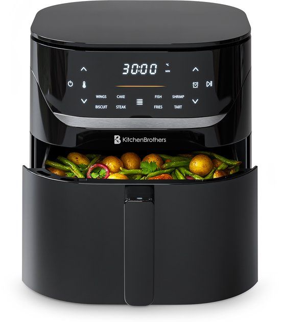 KitchenBrothers Airfryer XL - 5L - 1500W - PFAS-Vrij - Heteluchtfriteuse - 80ºC tot 200ºC - 8 Kookprogramma's - Zwart