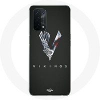 Oppo A74 Vikingen Seizoen 6 V logo Zwaard Grijs Zwarte Achtergrond Maniacase Hoesje