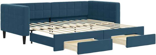 vidaXL Slaapbank met onderschuifbed en lades 90x200 cm fluweel blauw