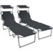 VOUNOT® Set de 2 chaises longues avec toit, 190 x 58 x 27 cm Noir