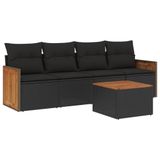 VidaXL 5-delige Loungeset met kussens, polyrattan, zwart