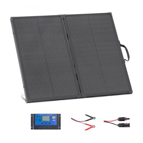 VEVOR opvouwbaar zonnepaneel 100W, 16BB N-type draagbare monokristallijne zonnemodule met frame, 24% rendement, IP67, oplader met 30A PWM-controller en MC4-uitgang voor kamperen en wandelen